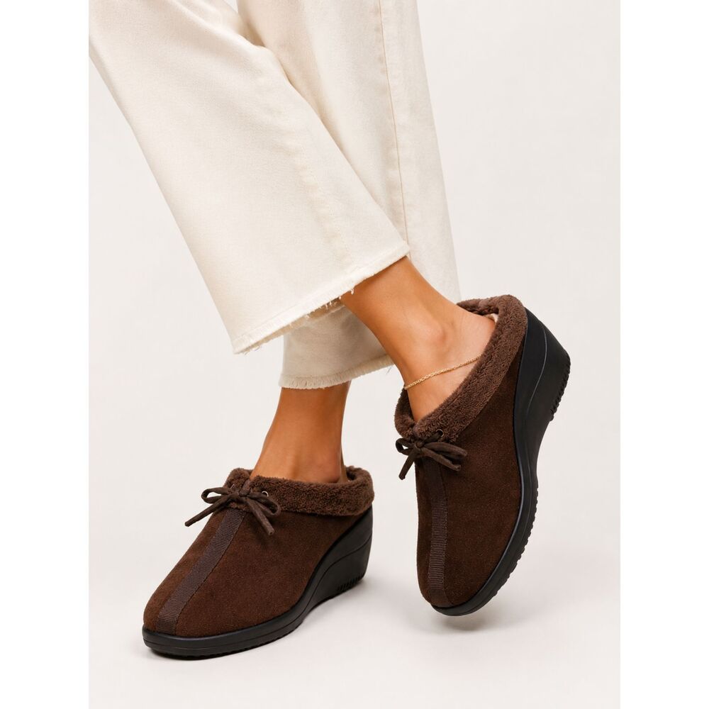 Vintage Y2K Thom McAn Brown Suede Clogs Womens 7.5 Mules Boho Shoes In Box